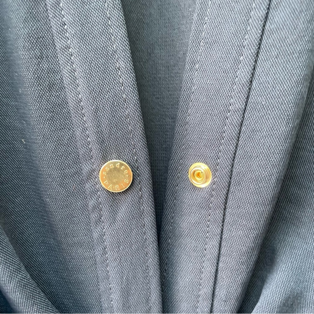 Sandro Paris Karmelia Navy Gold Button Front Sleeve Dress 3/4 Sleeve Size 40 - Picture 9 of 11